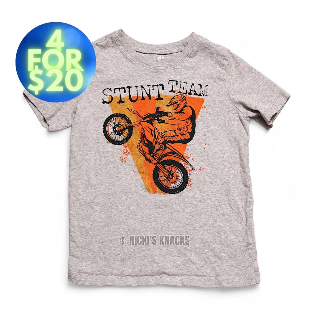 4/$20 - Carters Boys Short Sleeve Dirt Bike Stunt Team T-Shirt Gray Size 7
